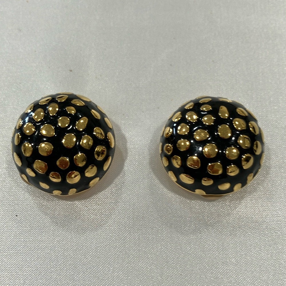 St. John Black and Gold Ball Costume Earrings